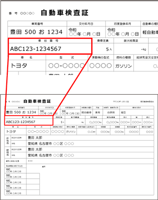 車台番号の表示イメージ（軽自動車車検証）