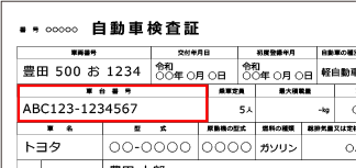 車台番号の表示イメージ（軽自動車車検証）